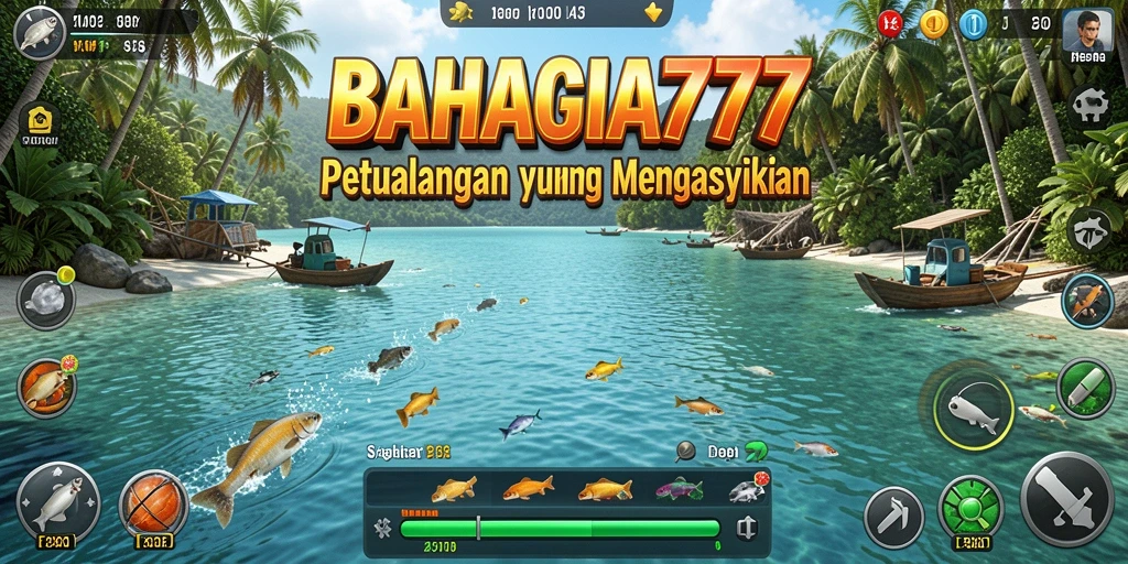 Tampilan gameplay seru dari BAHAGIA777 dengan lokasi memancing yang menarik.