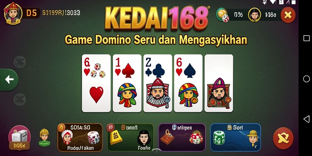 Screenshot KEDAI168 menampilkan gameplay seru Domino.