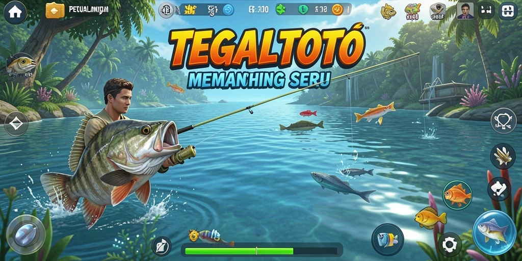 Gameplay TEGALTOTO yang menampilkan petualangan memancing yang mendebarkan.