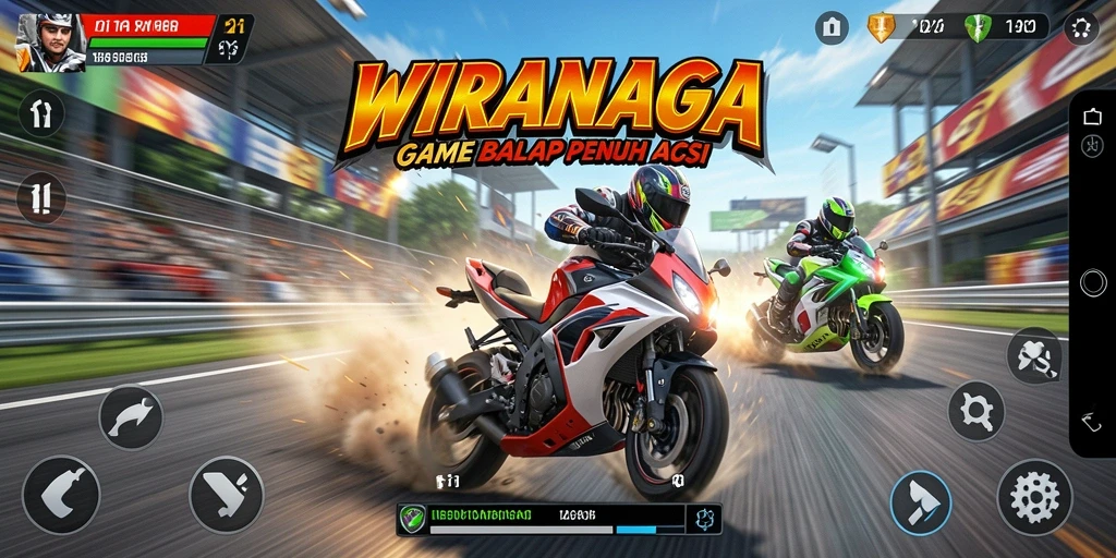 Tampilan gameplay WIRANAGA yang menegangkan saat balapan.
